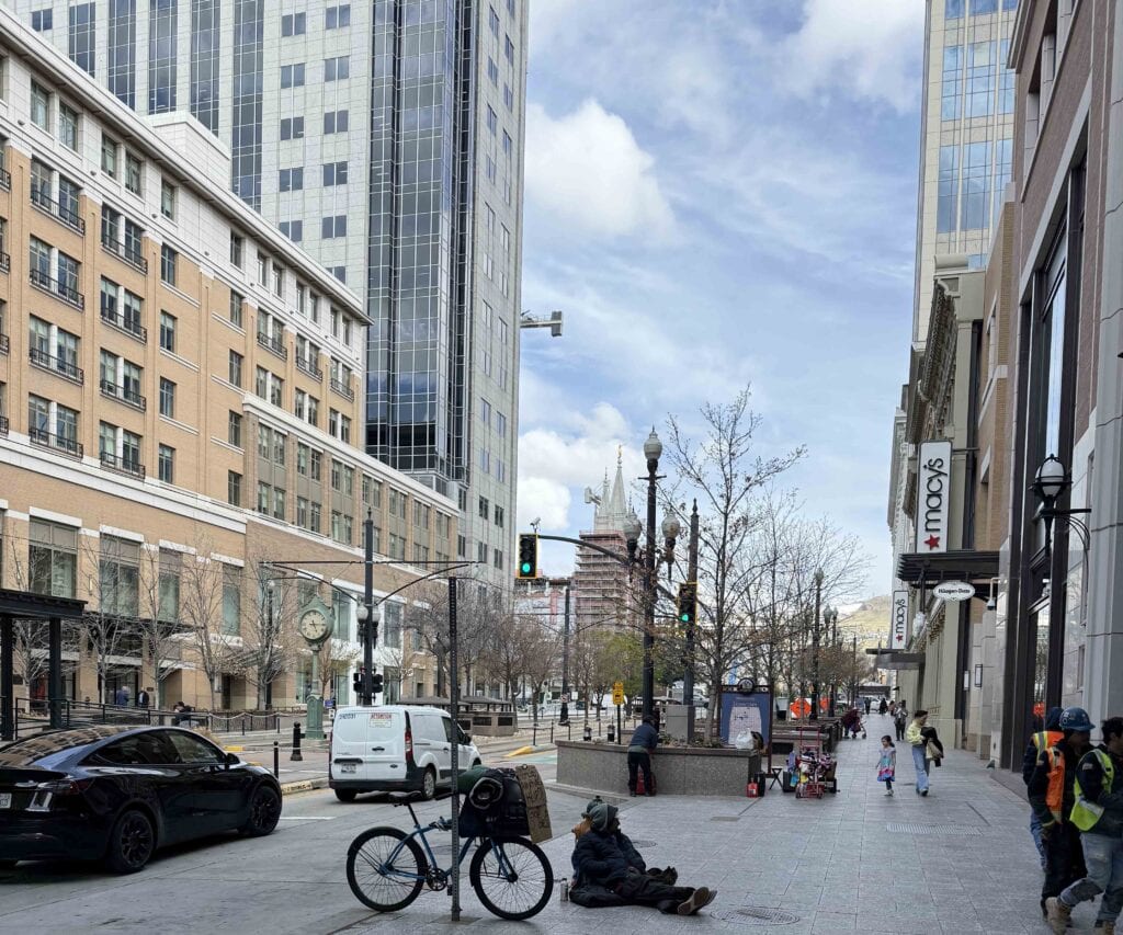 Downtown Salt Lake City in front of Macys.