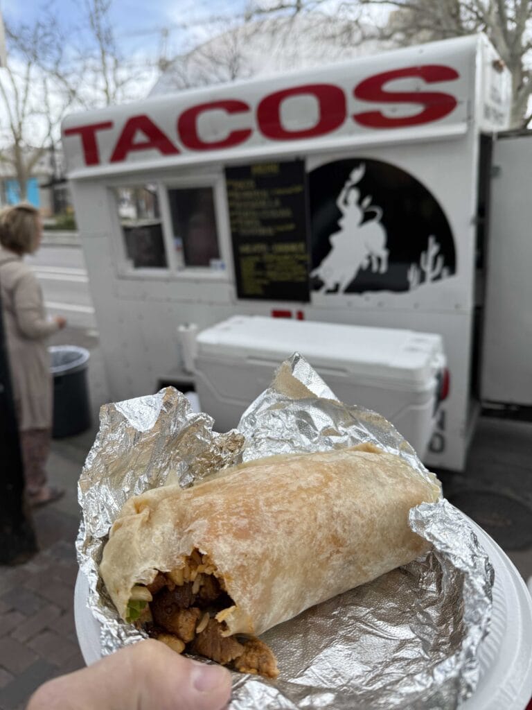 A burrito from a taco truck.
