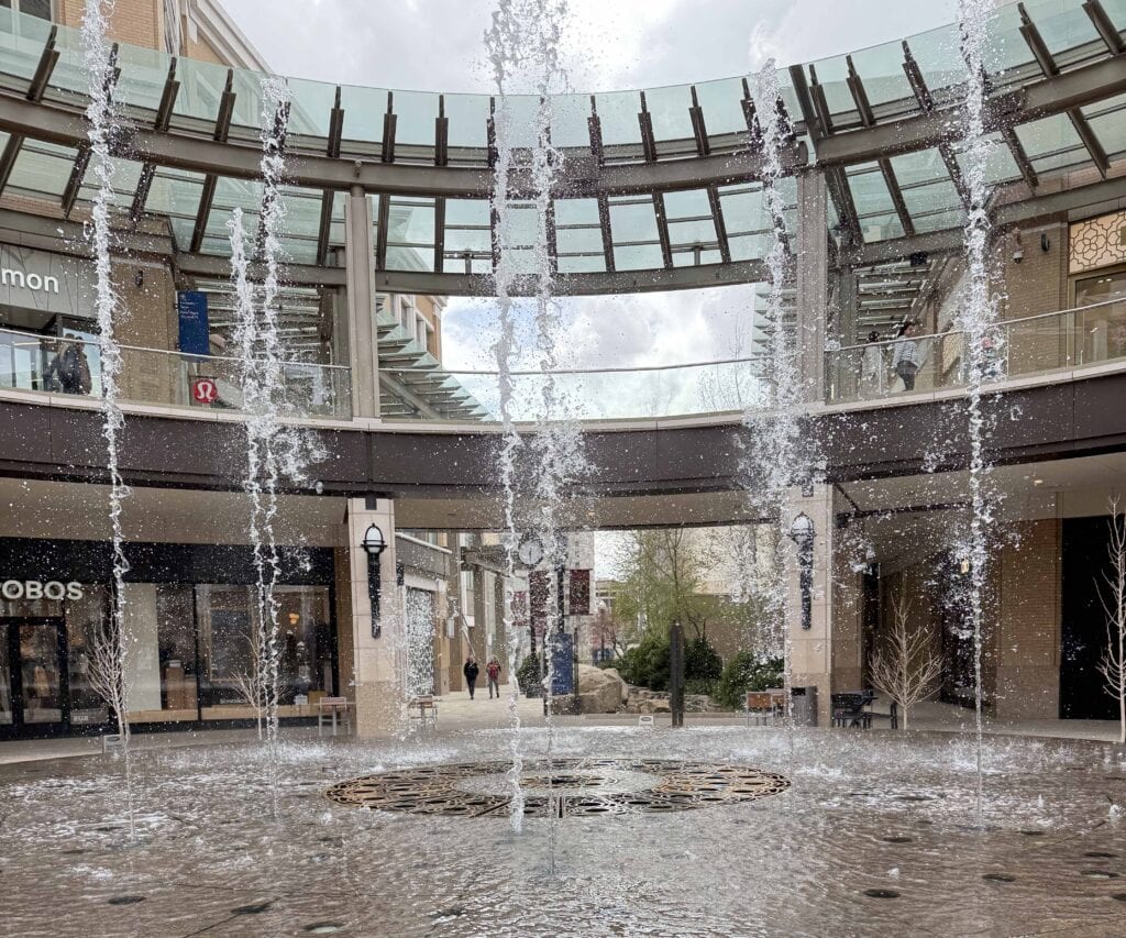 Fountains in an outdoor mall.