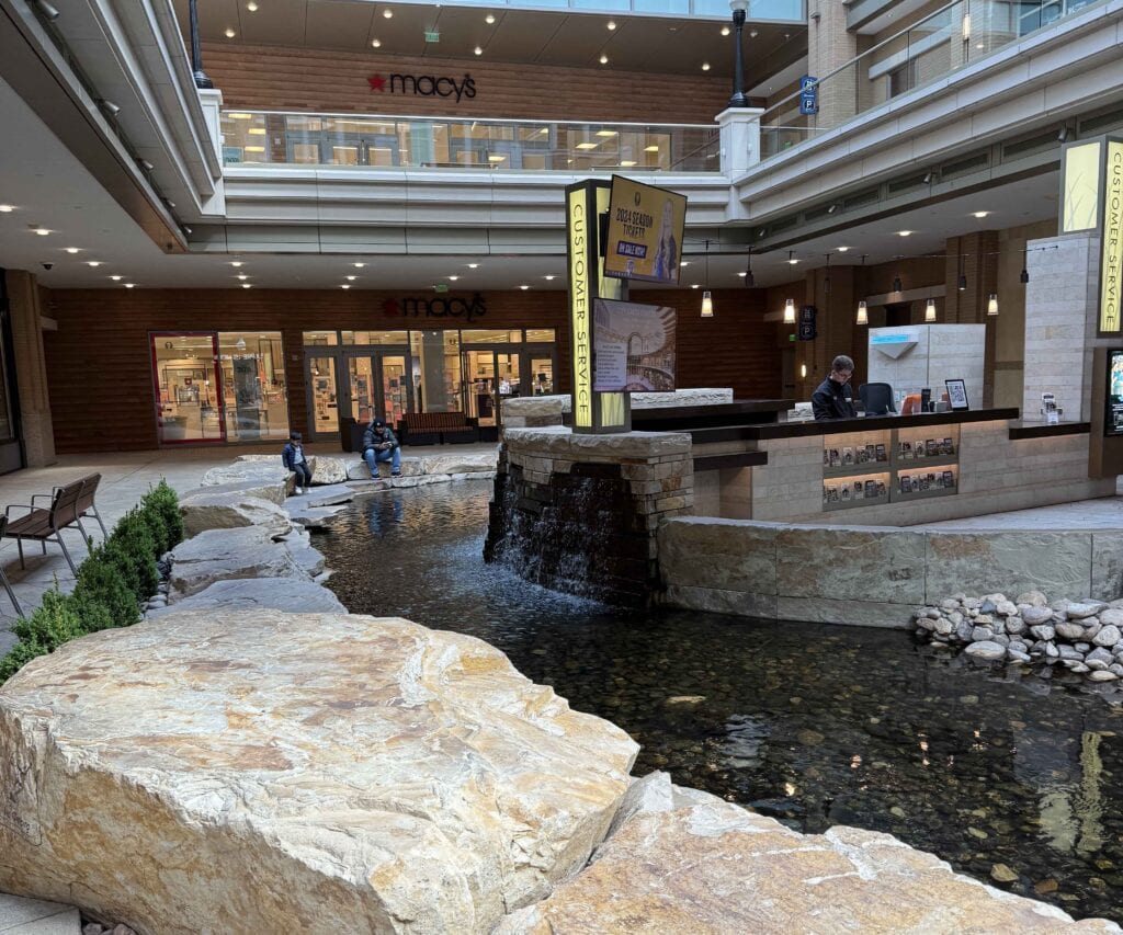 Outdoor mall in front of Macys in Utah.