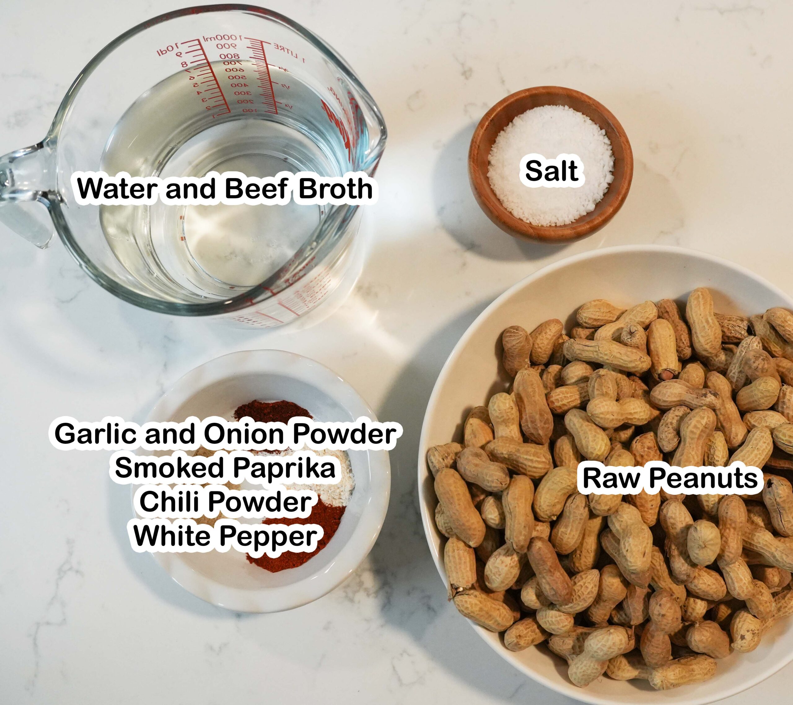 Ingredients for boiled peanuts laid out on the counter.