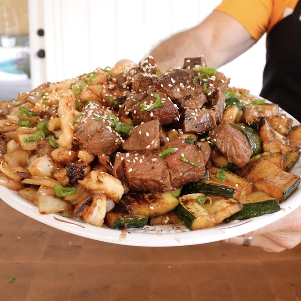 A plate full of hibachi.