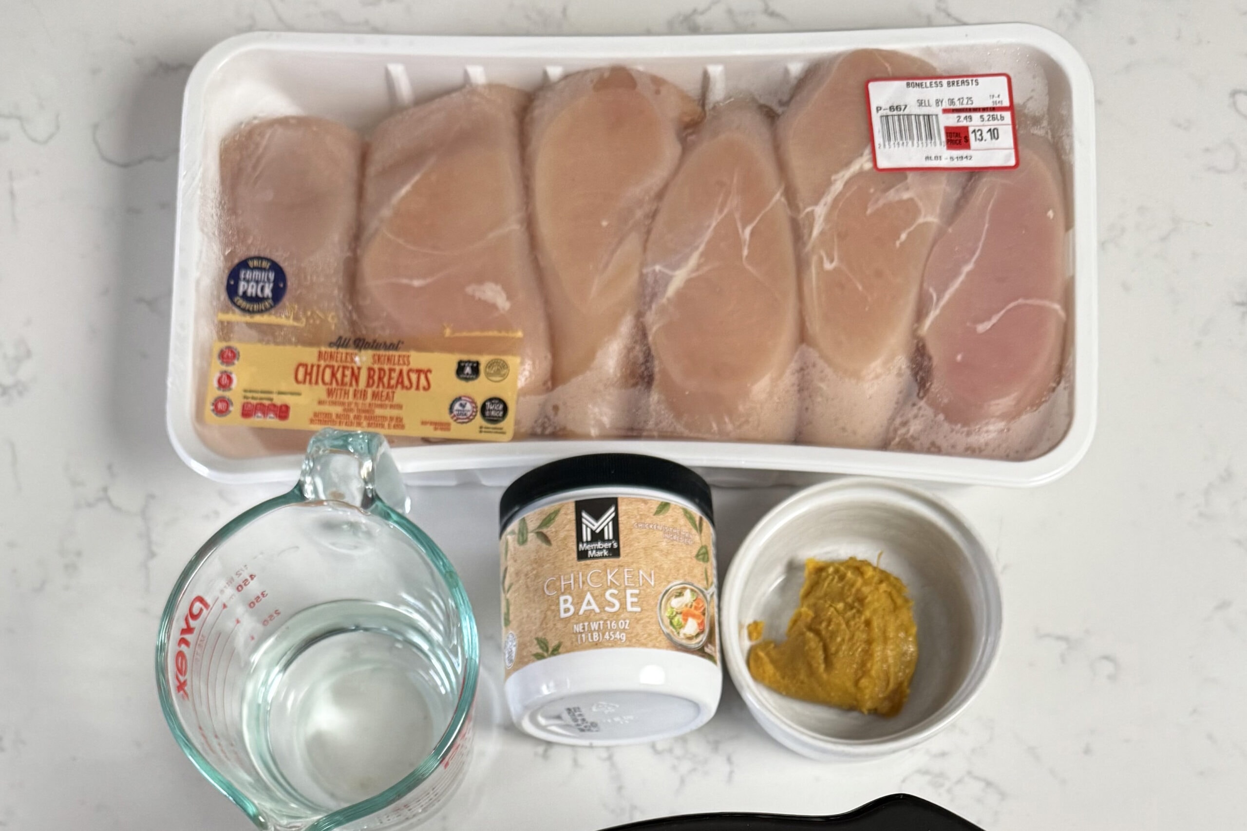 Shredded chicken ingredients laid out on counter