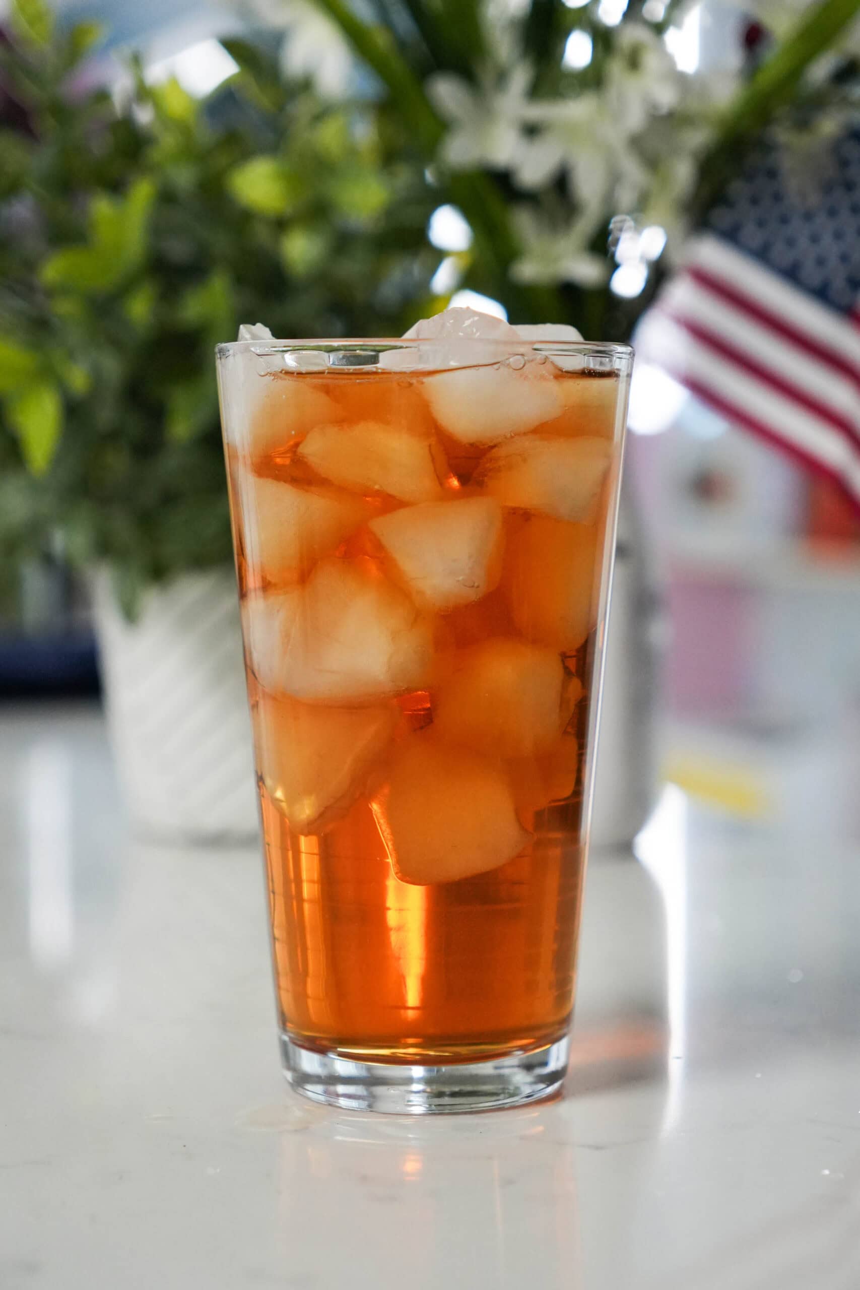 A large glass of sweet iced tea