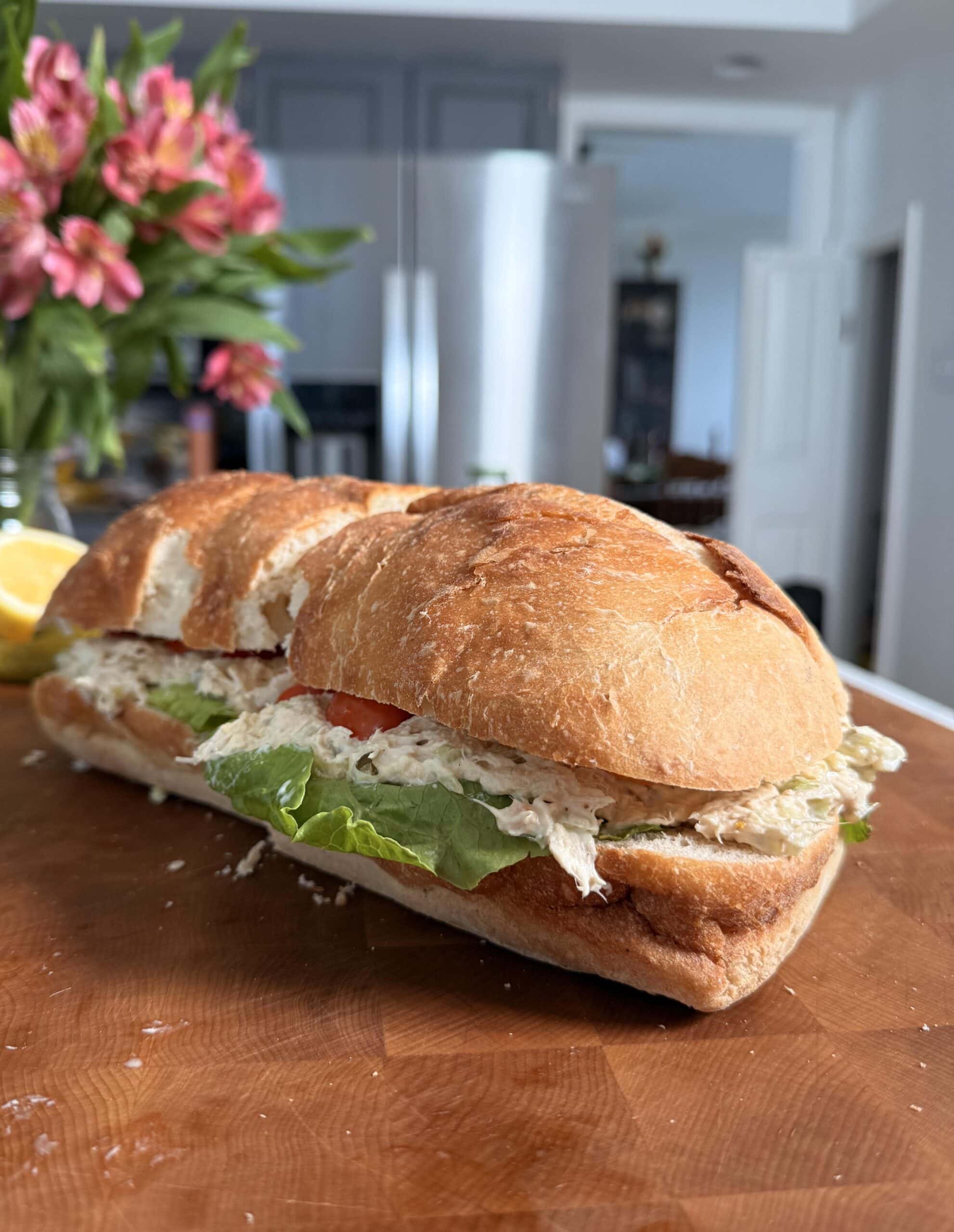 Chicken salad on a sandwich.