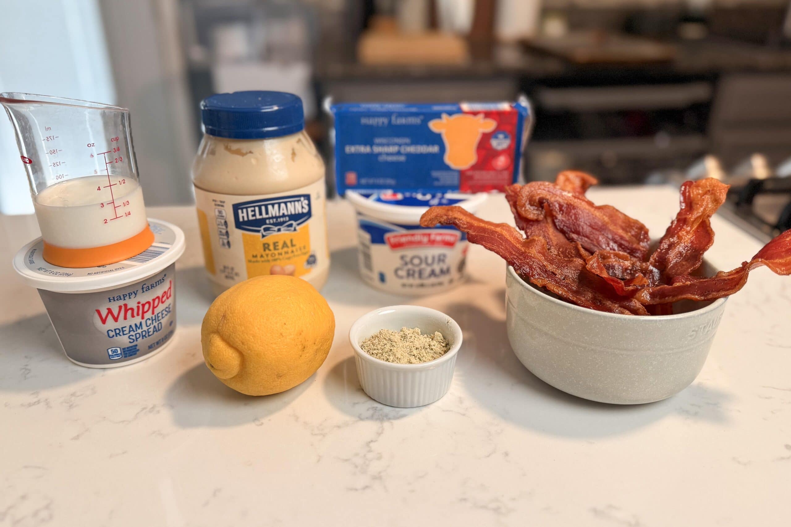 Ingredients for bacon ranch dip.