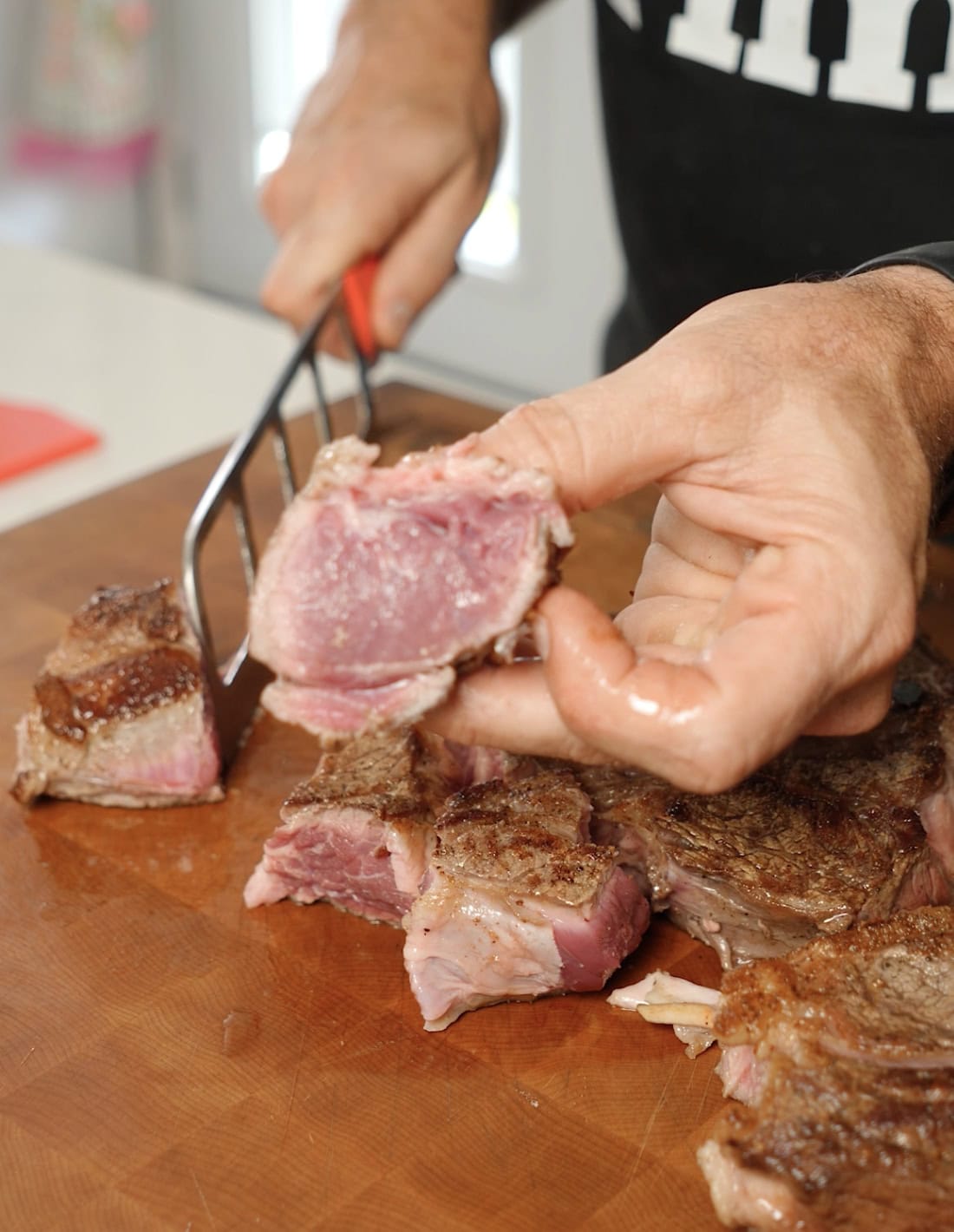 Sliced roast into cubes.
