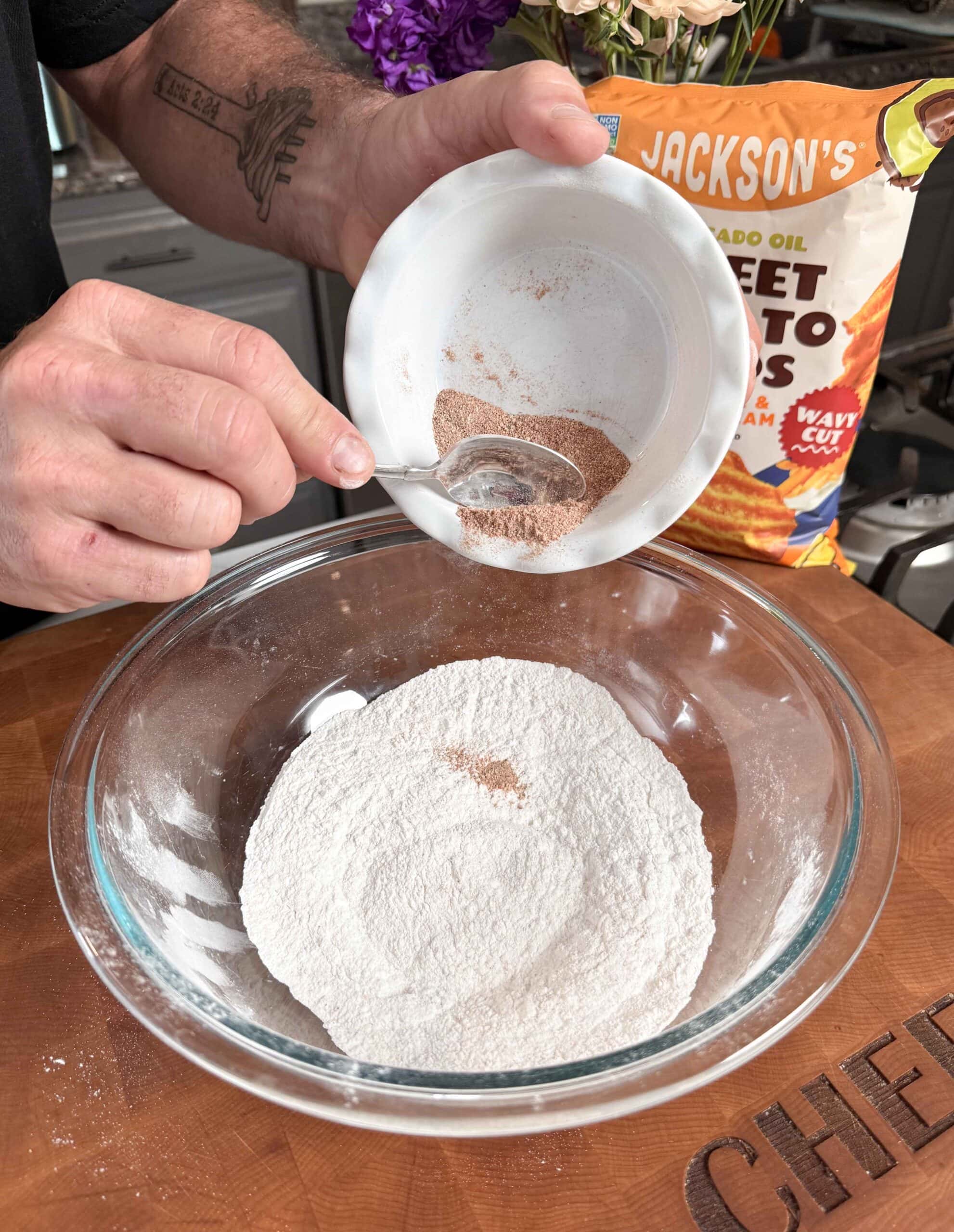 Seasoning going into flour.