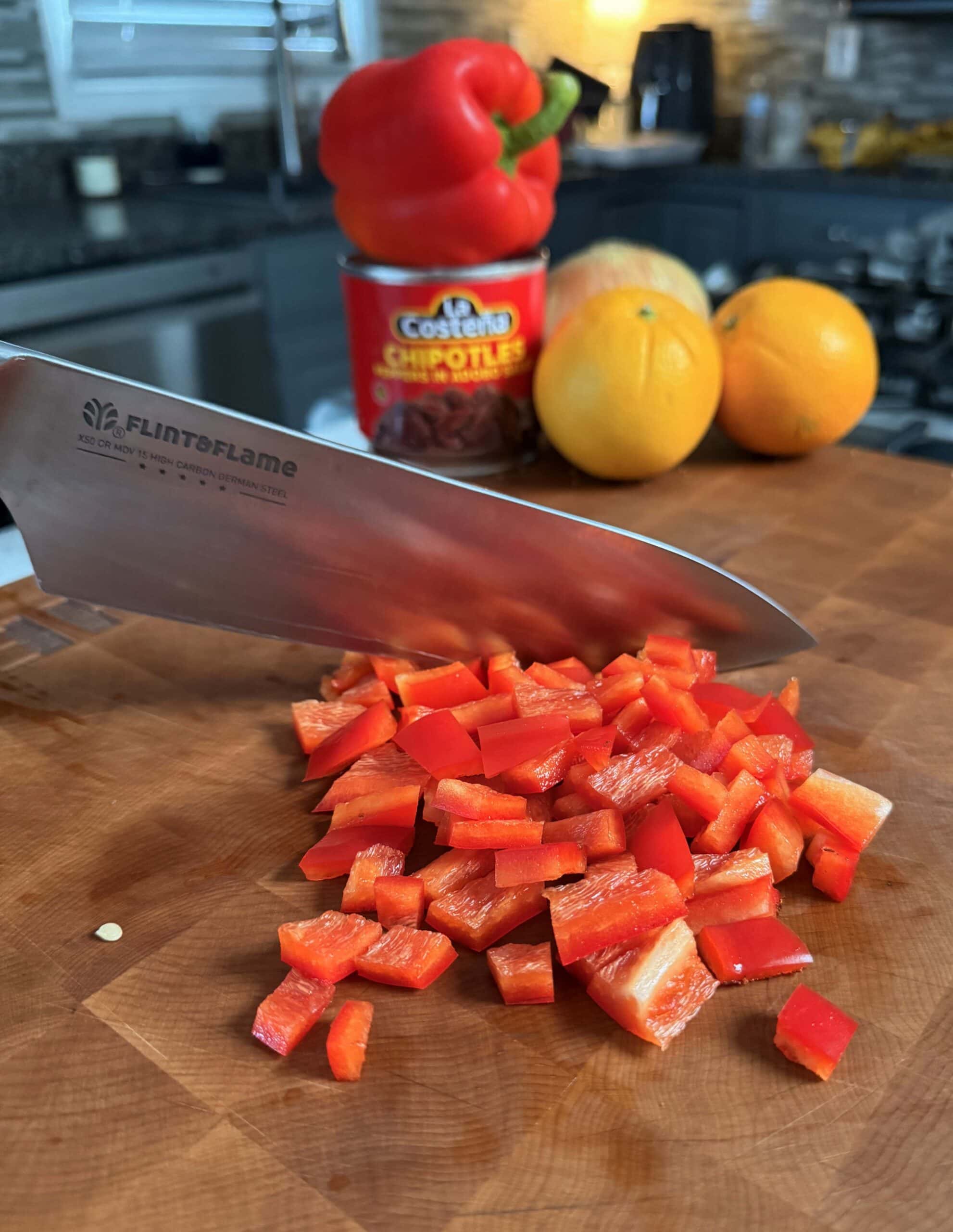 Sliced bell pepper on a cutting board.