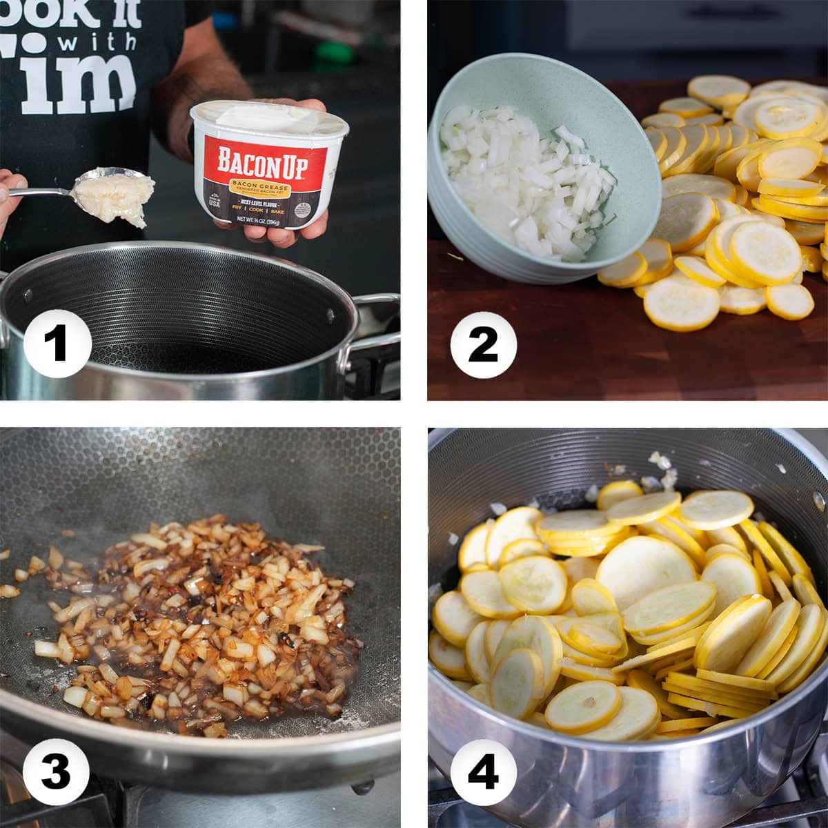 Prep steps for making squash casserole.
