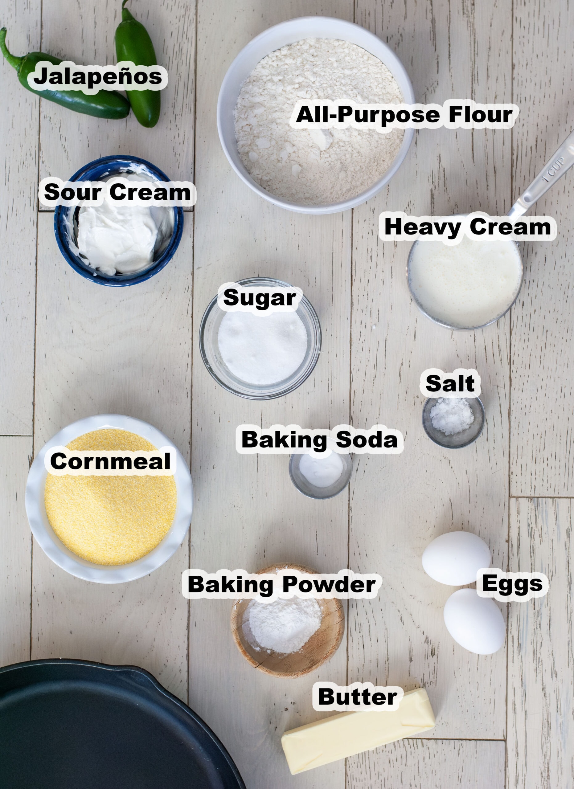 Ingredients measured out for smoked jalapeño cornbread.