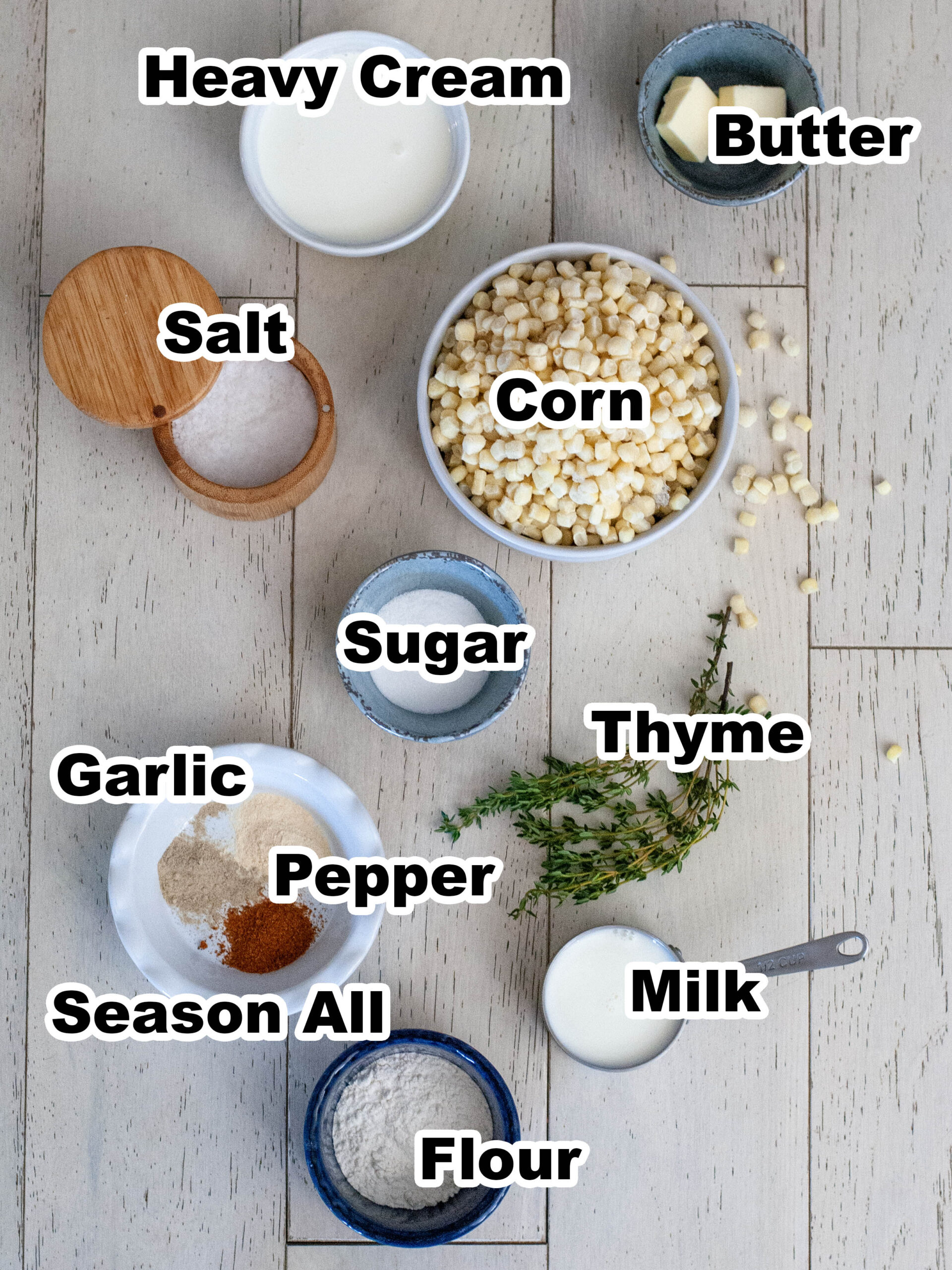 Ingredients measured out for skillet corn.