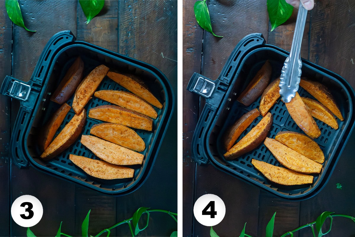 Potatoes being flipped around for an even cook.