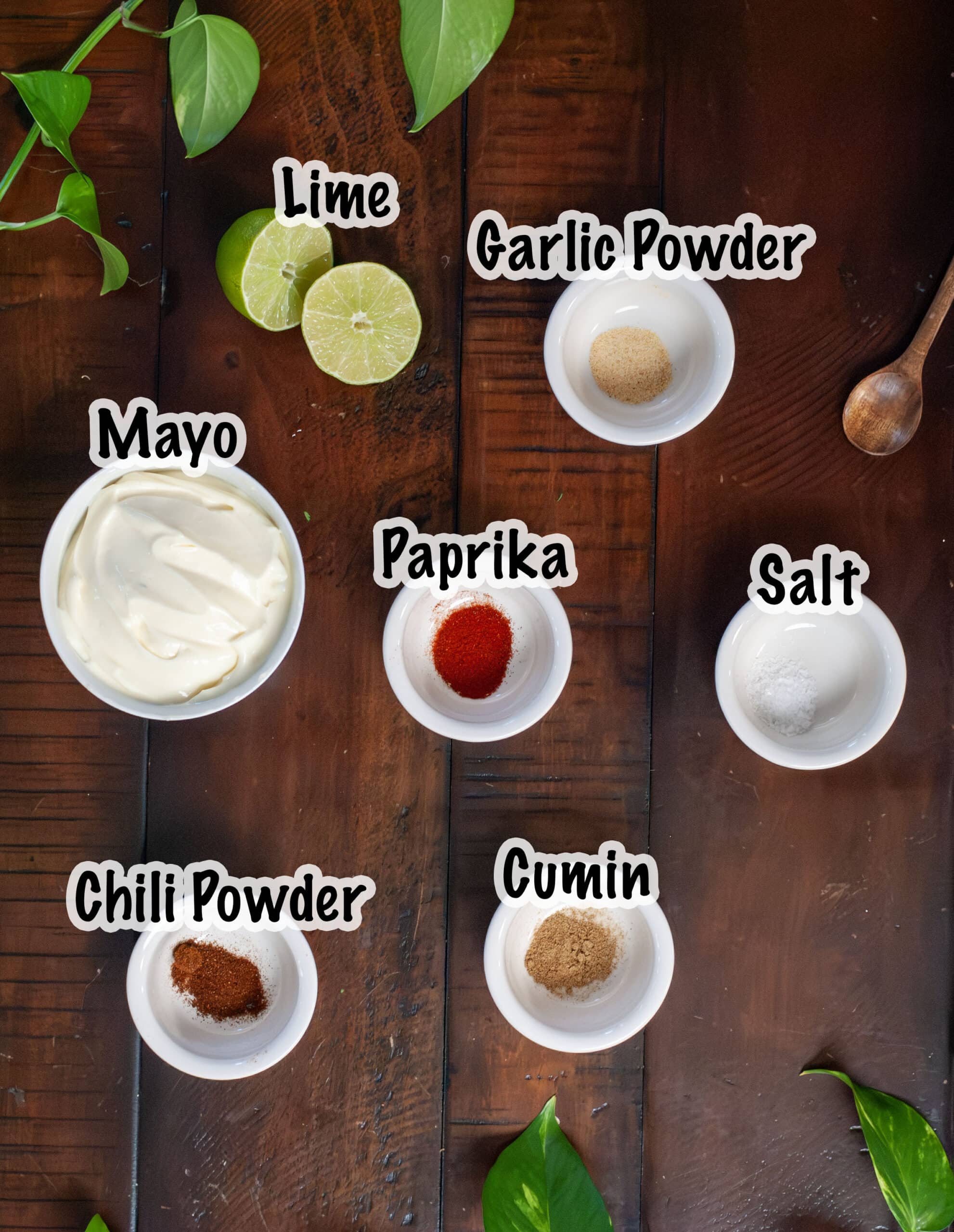 Ingredients for dip measured out in bowls.