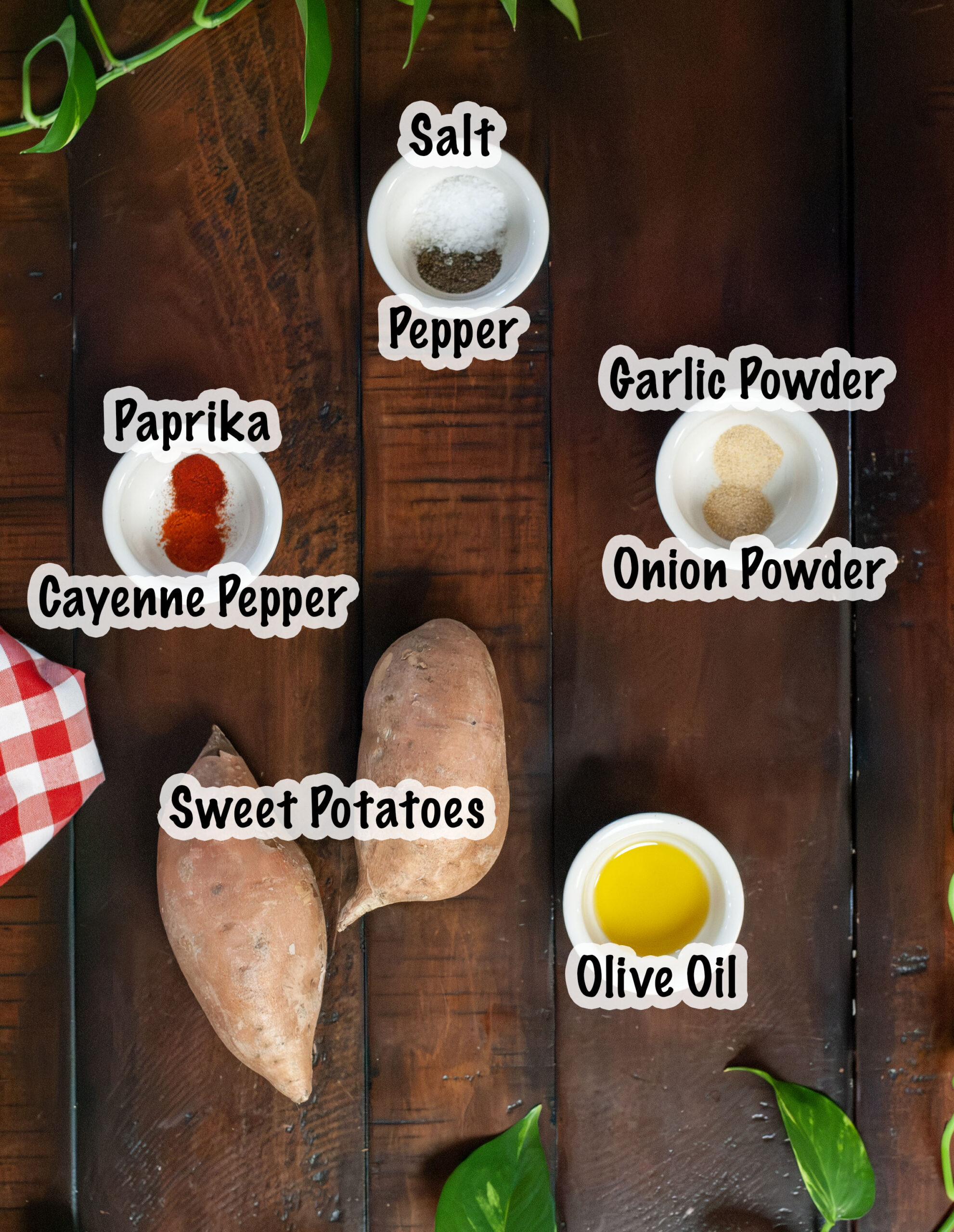 Ingredients for making air fryer sweet potato wedges.