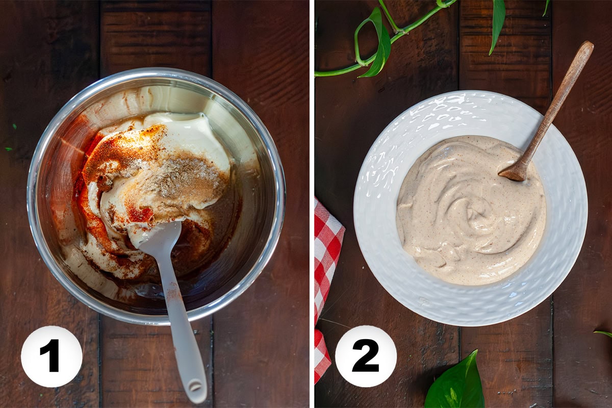 Dip ingredients in a mixing bowl.