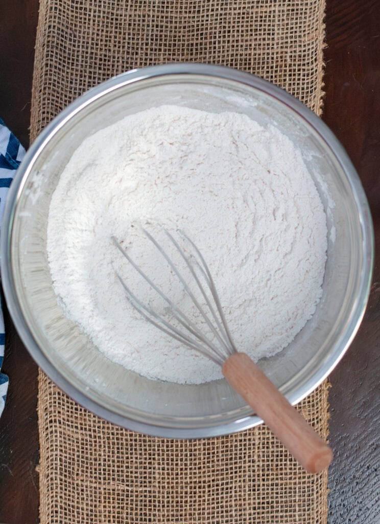 Flour in a mixing bowl.