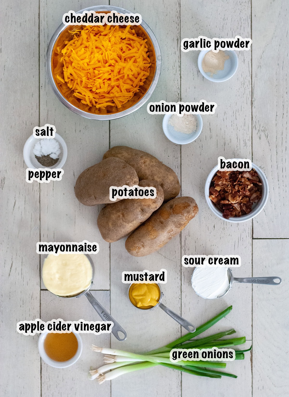Ingredients for loaded baked potato salad.