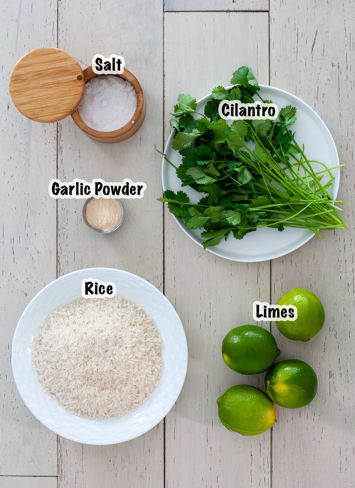 Ingredients for cilantro lime rice.