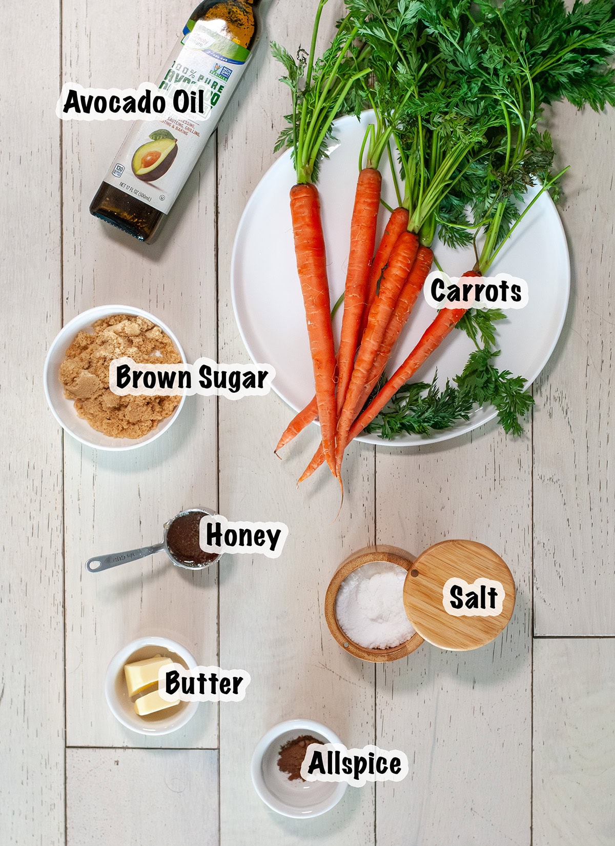 Ingredients for grilled and glazed carrots.