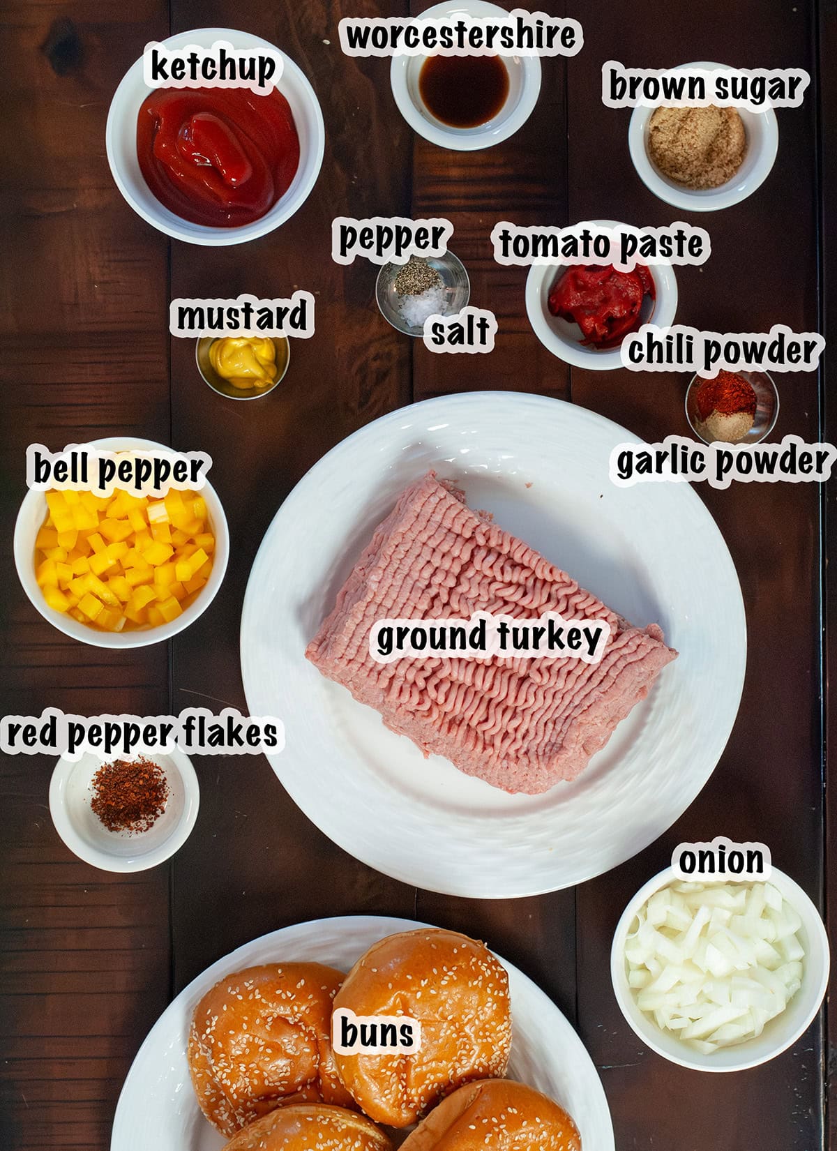 Measured out ingredients for turkey sloppy joes.