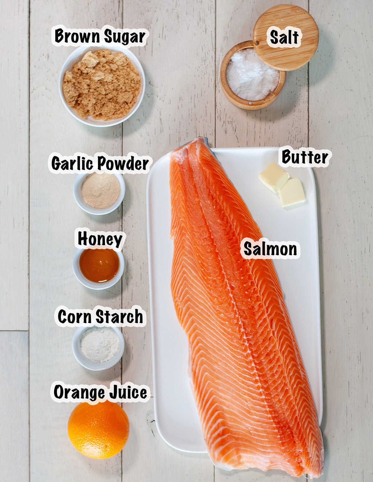 Ingredients measured for pellet grilled salmon.