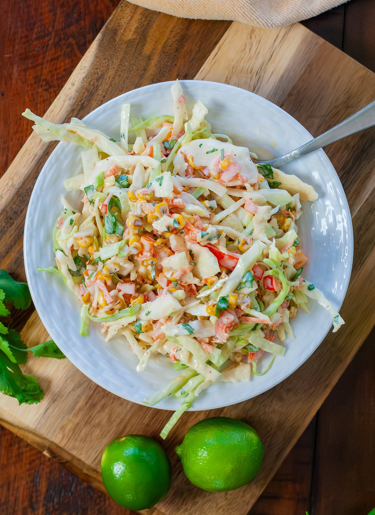 Roasted corn Cole slaw with creamy dressing.
