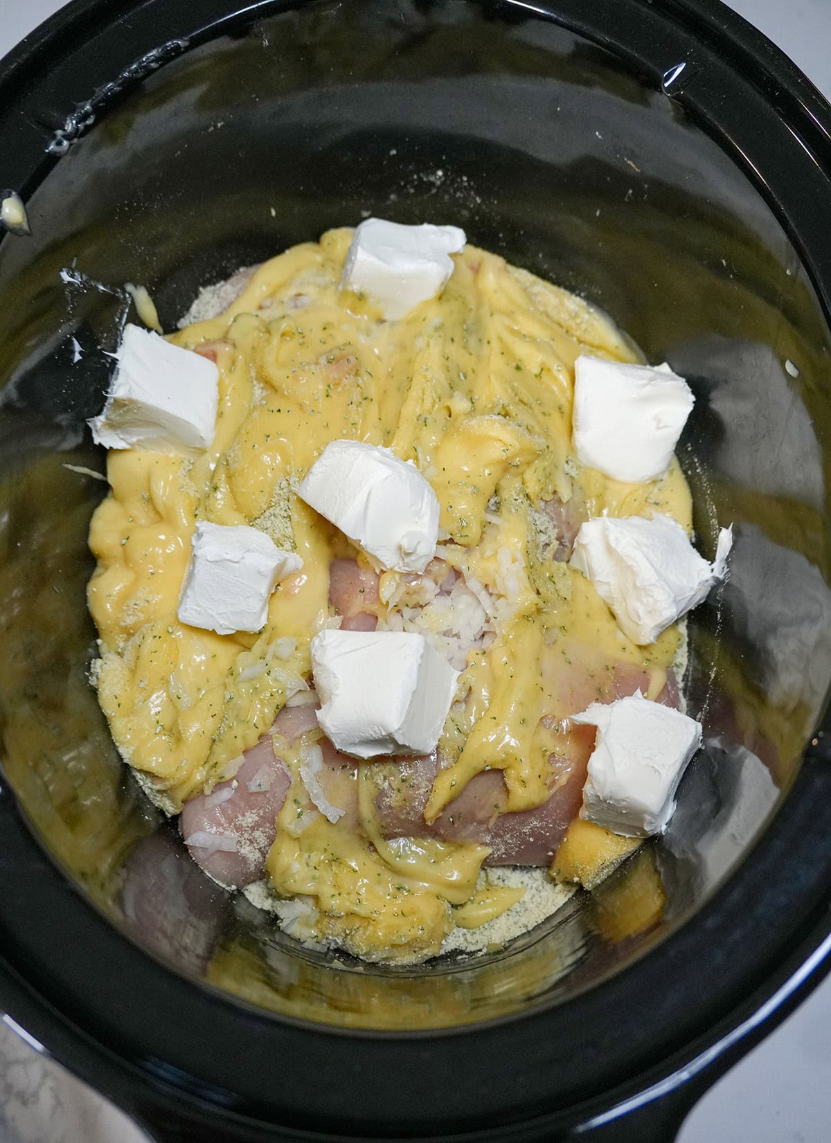 Ingredients in a crock pot.