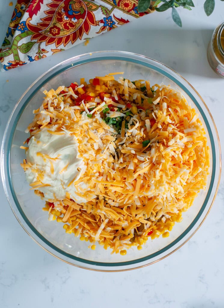 A top view of all ingredients ready to be mixed. 