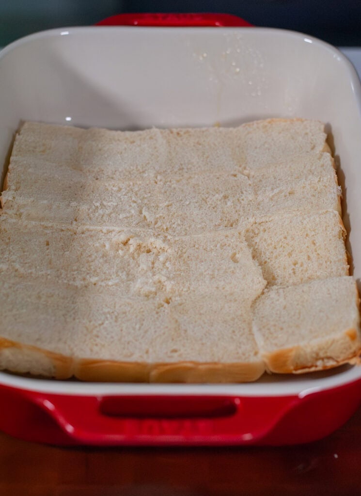 The bottom of the rolls in a 9x11 baking dish. 