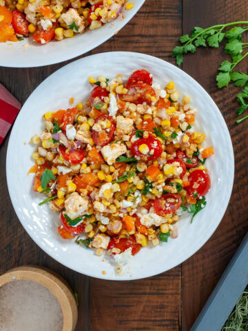 Roasted Corn Salad with parsley and vegetables.