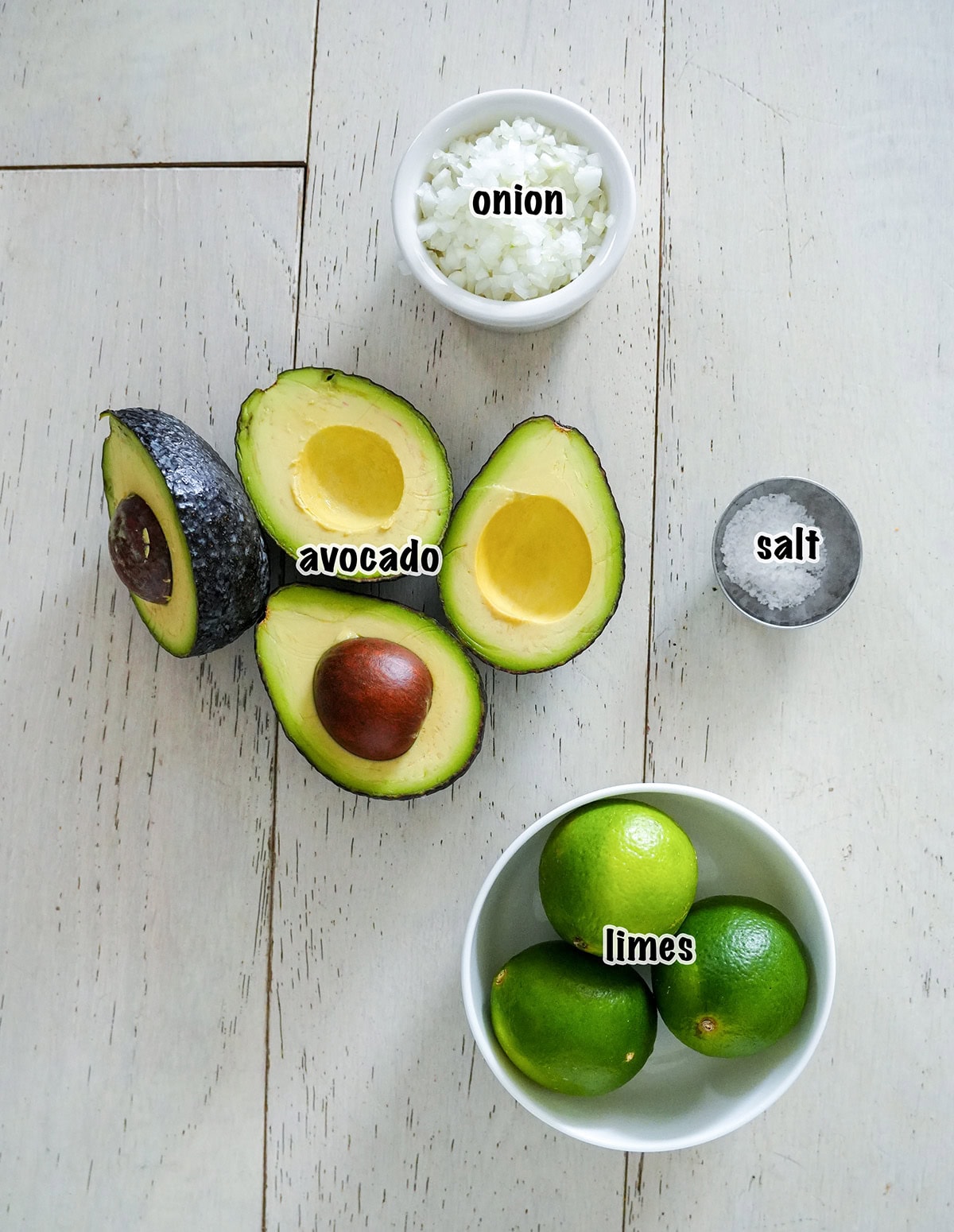 The ingredients for a 4-ingredient guacamole recipe.