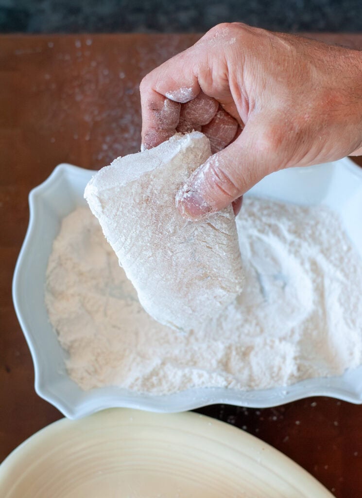 Cod coated with flour.