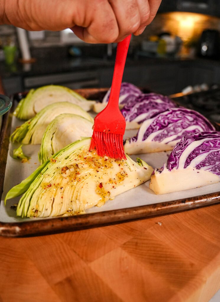 Brushing glaze on a cabbage wedge. 