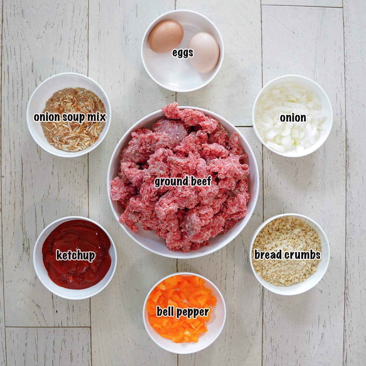 labeled ingredients for grilling a meatloaf.