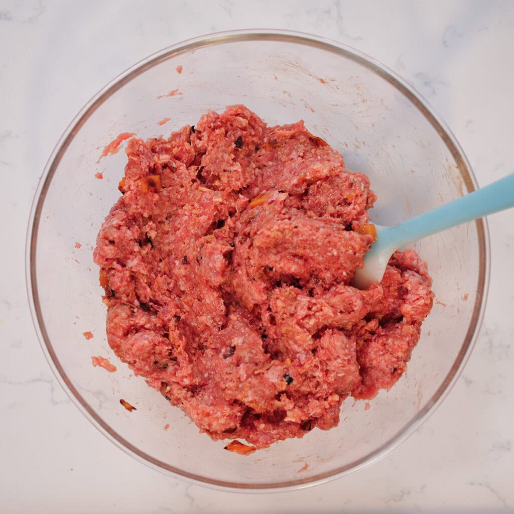 meatloaf mixture in a glass bowl.