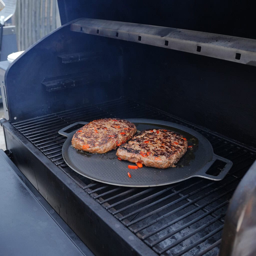 meatloaf being seared on the grill.