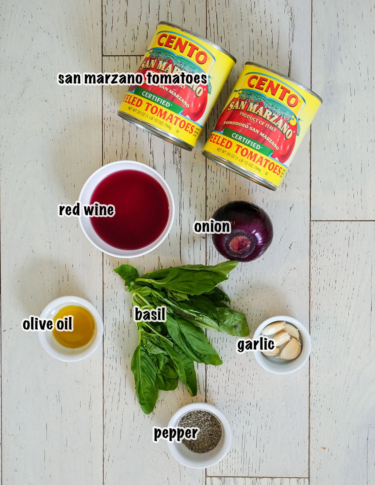 Ingredients for tomato sauce with san Marzano tomatoes