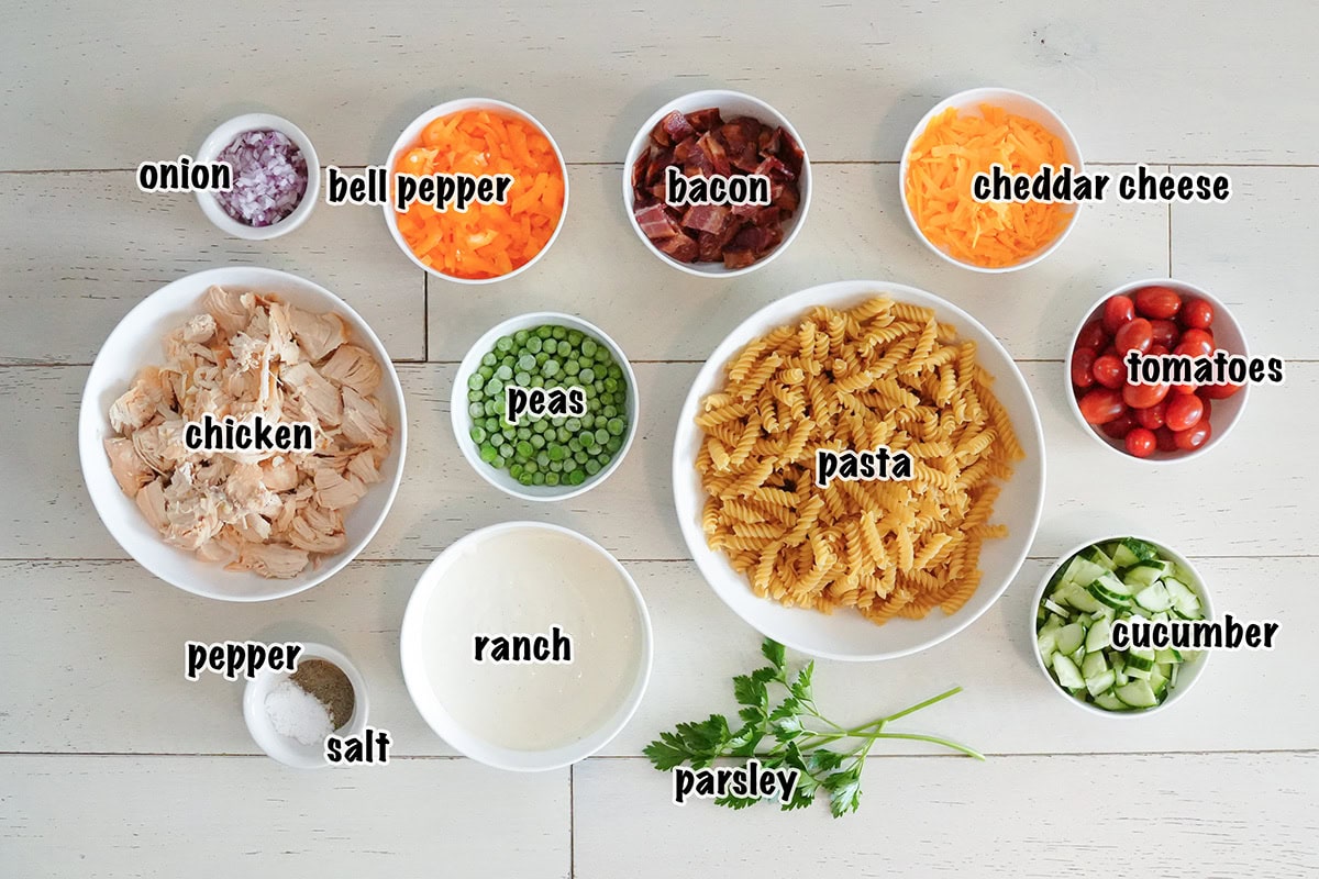 Ingredients for pasta salad.