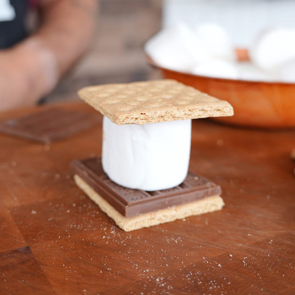 the graham cracker, chocolate and marshmallow