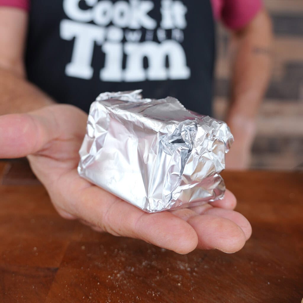 A foil wrapped s'more