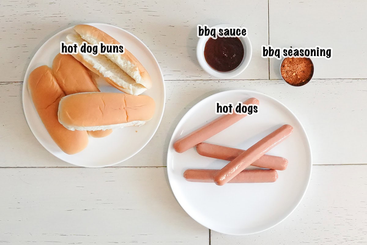 4 ingredients for making smoked hot dogs.