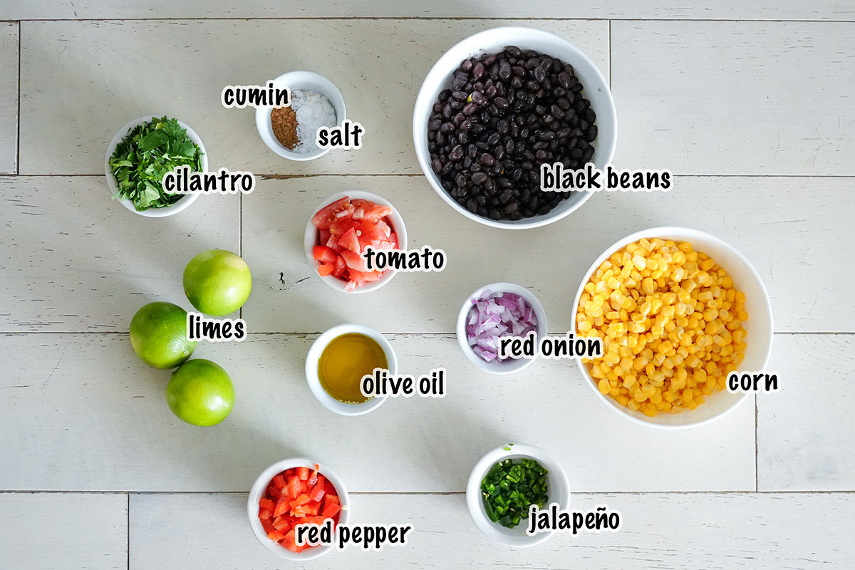 ingredients for making black bean salsa.