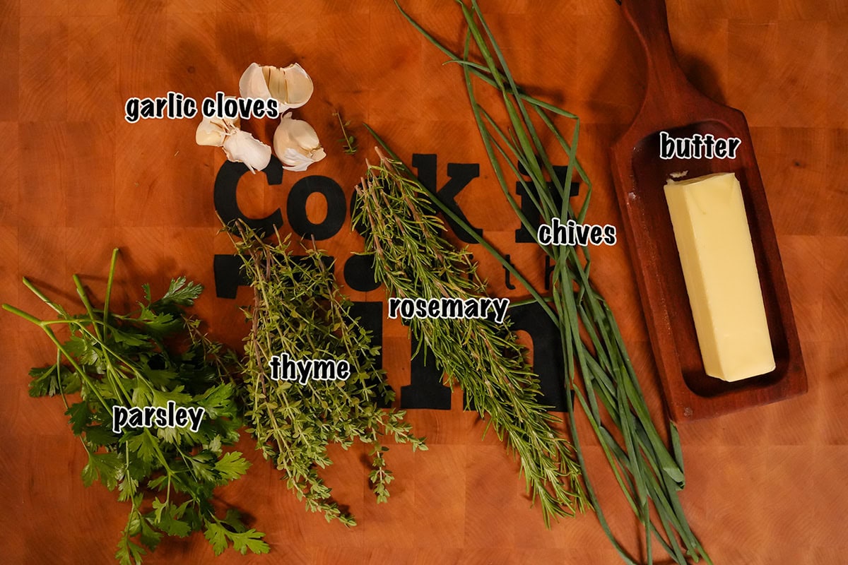 ingredients for making garlic herb butter.