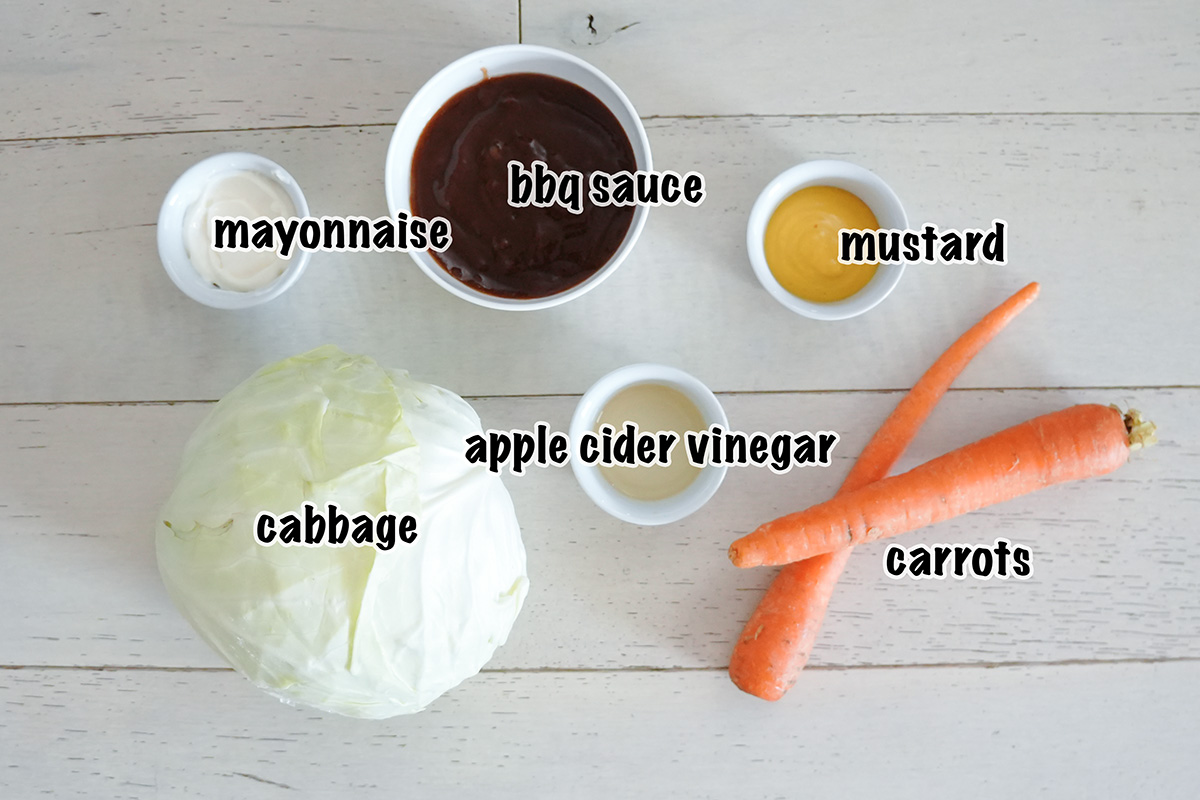 Ingredients for making a bbq coleslaw.