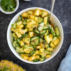 Cucumber and pineapple salad with cilantro and lime.