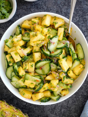 Cucumber and pineapple salad with cilantro and lime.