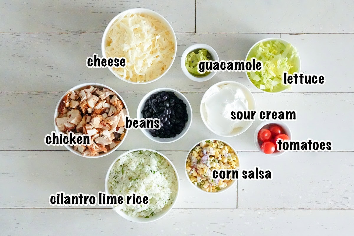 Ingredients for chipotle chicken bowl.