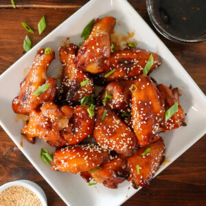 chicken wings with teriyaki glaze.