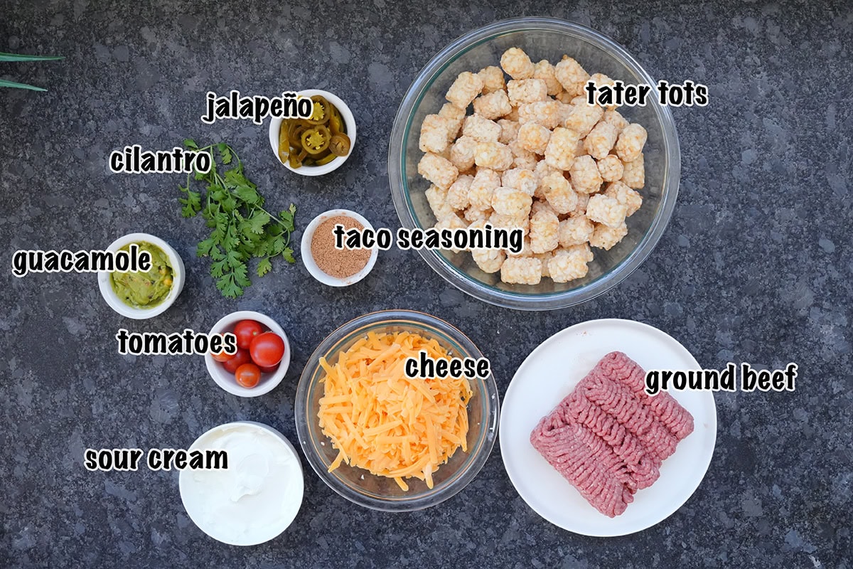 ingredients for making loaded tater tot nachos.
